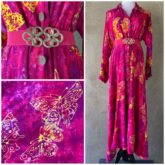 “Kimberley’s Travels” Hot Pink and Purple Butterfly Batik Dress size 2X - Picture 2 of 12